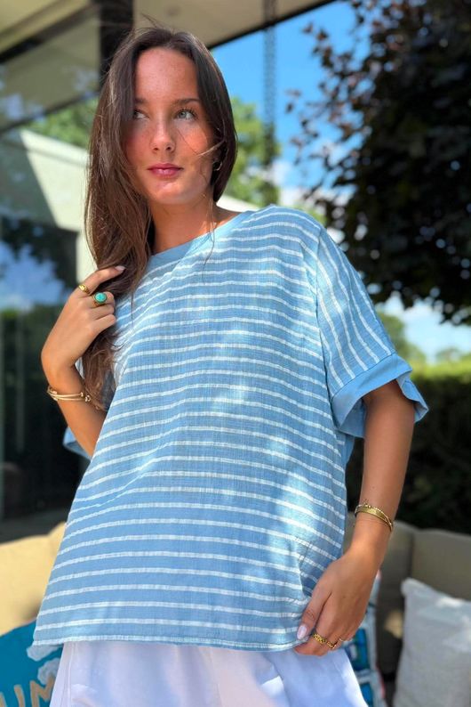 Below Deck Cheesecloth Stripe Tee Denim